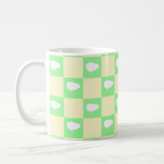 Easter Chequerboard Pattern with White Chick Motif Coffee Mug (Left)