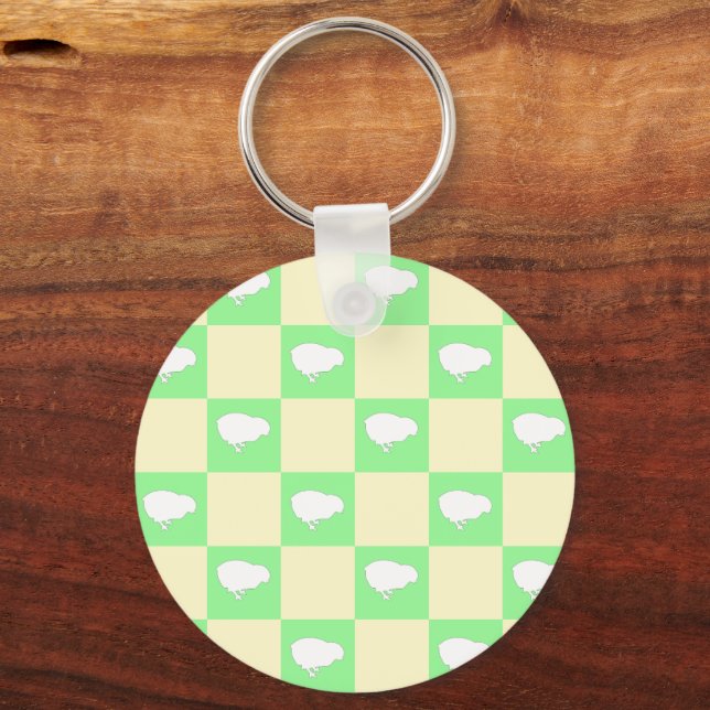 Easter Chequerboard Pattern with White Chick Motif Key Ring (Front)