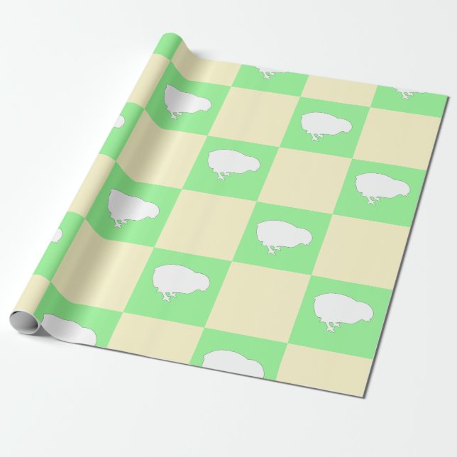 Easter Chequerboard Pattern with White Chick Motif Wrapping Paper (Unrolled)