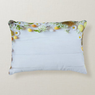 Easter Cherry Plum: Yellow Eggs. Decorative Cushion