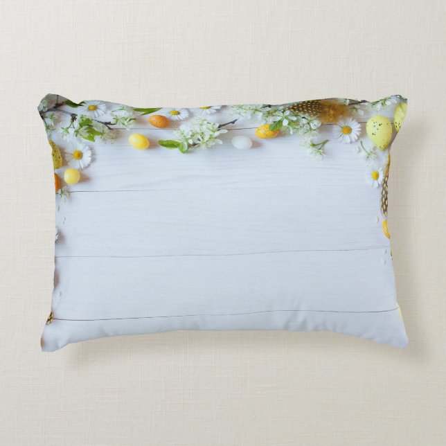 Easter Cherry Plum: Yellow Eggs. Decorative Cushion (Front)