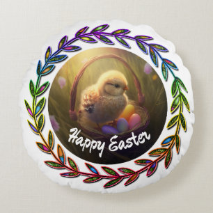 Easter Chick And Bunny Round Cushion