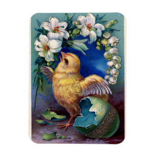 Easter Chick and Flowers Flexible Magnet