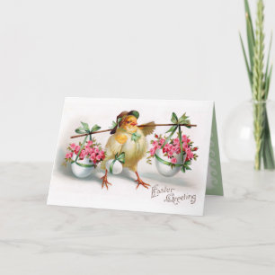 Easter Chick and Flowers Holiday Card