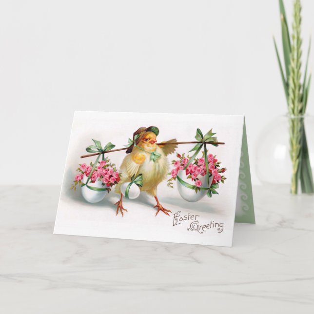 Easter Chick and Flowers Holiday Card (Front)