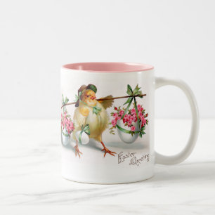 Easter Chick and Flowers Two-Tone Coffee Mug