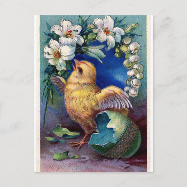 Easter Chick and Flowers Vintage Postcard (Front)