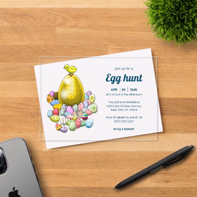 Easter Chick and the Golden Easter Egg Acrylic Invitations (Insitu (Invitation Card))