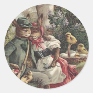 Easter Chick Bunny Couple Coloured Egg Mushroom Classic Round Sticker