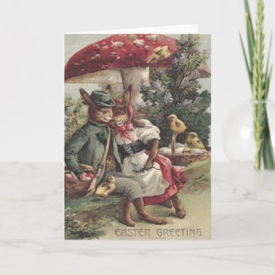 Easter Chick Bunny Couple Coloured Egg Mushroom Holiday Card