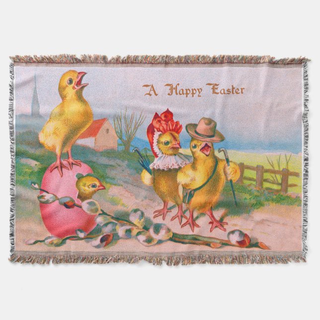 Easter Chick Coloured Egg Cotton Throw Blanket (Front)