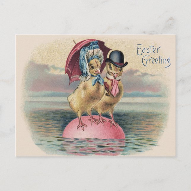 Easter Chick Coloured Egg Umbrella Sea Holiday Postcard (Front)
