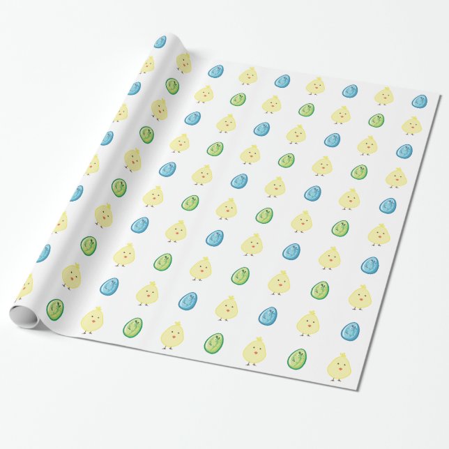 Easter Chick & Easter Eggs Wrapping Paper (Unrolled)