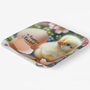 Easter Chick Emerging from Egg Shell Paper Plate