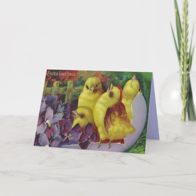 Easter Chick Greetings Holiday Card (Front)