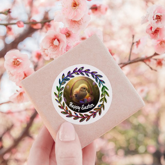 Easter Chick In An Egg Basket  Classic Round Sticker (Creator Uploaded)