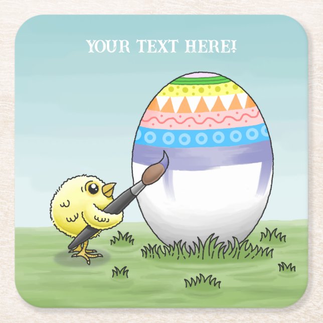 Easter chick paint the Easter egg Square Paper Coaster (Front)