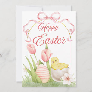 Easter Chick & Tulips Flat Holiday Card
