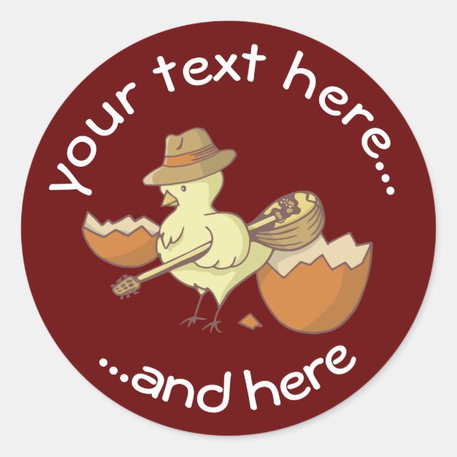 Easter Chick with Bouzouki Classic Round Sticker (Front)