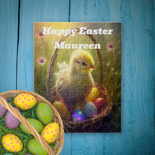 Easter Chick With Egg Basket Personalized Jigsaw Puzzle