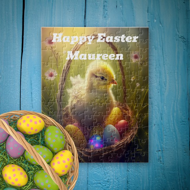 Easter Chick With Egg Basket Personalized Jigsaw Puzzle (Creator Uploaded)