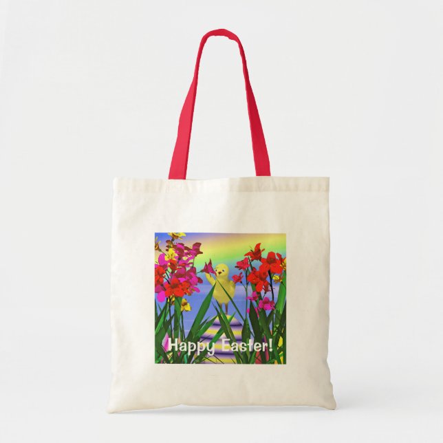 Easter Chicken and Flowers Tote Bag (Front)