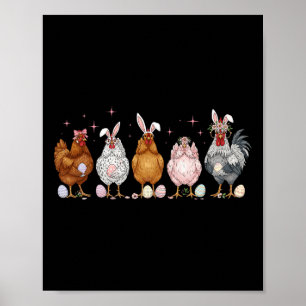 Easter Chicken Bunnies Farmer Rooster Poultry Farm Poster