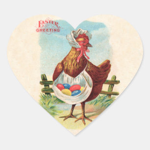 Easter Chicken Farm Cute Antique Eggs Heart Sticker