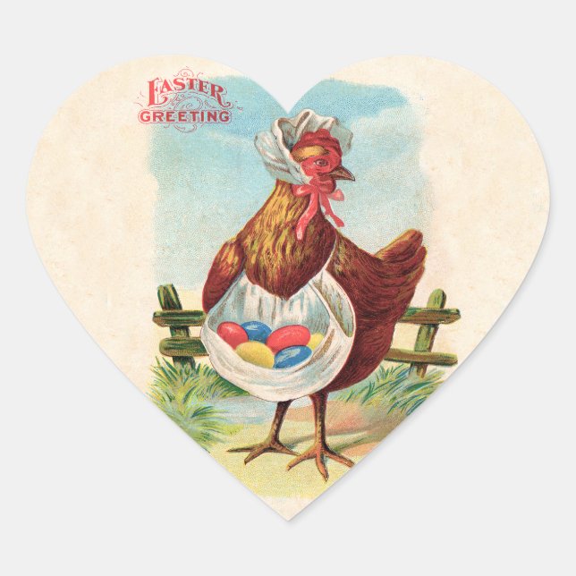 Easter Chicken Farm Cute Antique Eggs Heart Sticker (Front)