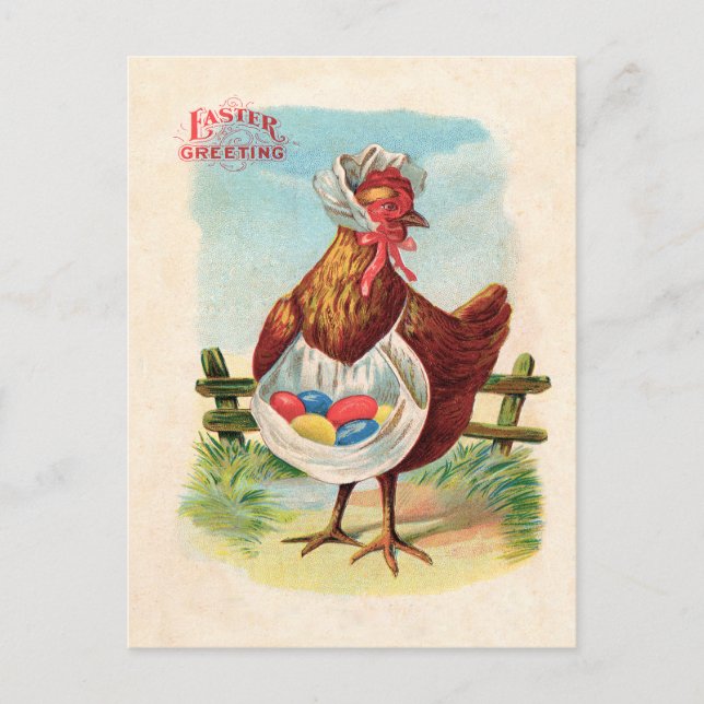 Easter Chicken Farm Cute Antique Eggs Holiday Postcard (Front)