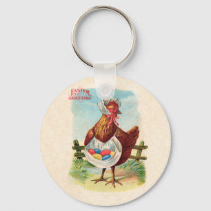 Easter Chicken Farm Cute Antique Eggs Key Ring