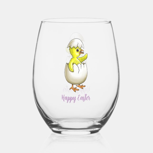 Easter Chicken Stemless Wine Glass (Front)