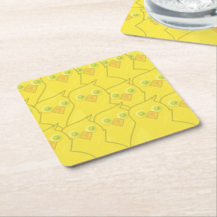 Easter Chickens Bright Yellow Cartoon Pattern Square Paper Coaster