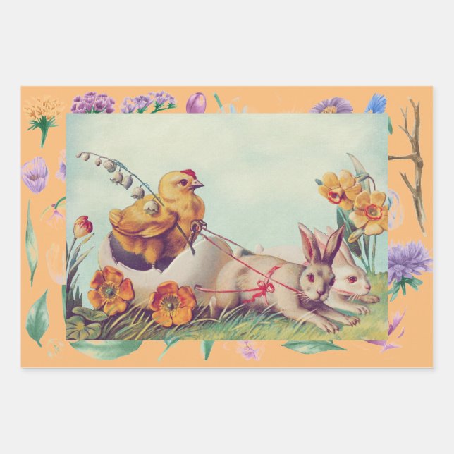 EASTER CHICKS AND FLOWERS WRAPPING SHEETS (Front)