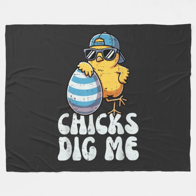Easter Chicks Dig Me Cute Egg Fleece Blanket (Front (Horizontal))