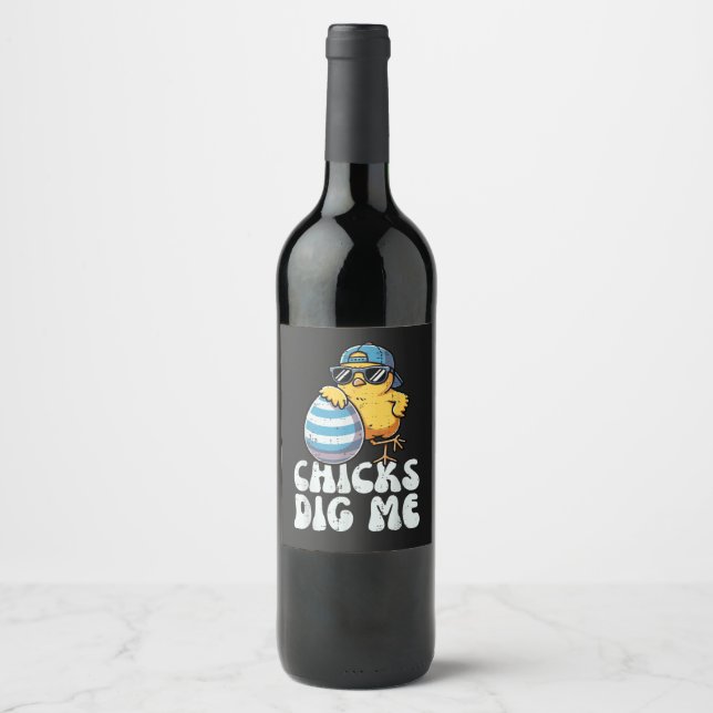 Easter Chicks Dig Me Cute Egg Wine Label (Front)