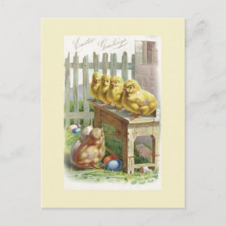 Easter - Chicks, Eggs & Bench - Antique Postcard
