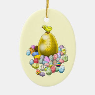 Easter Chick's Eggs Ceramic Ornament