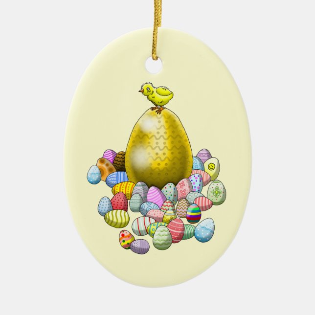 Easter Chick's Eggs Ceramic Ornament (Front)