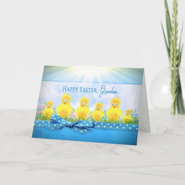EASTER CHICKS - GRANDSON - BLUE/YELLOW HOLIDAY CARD (Front)