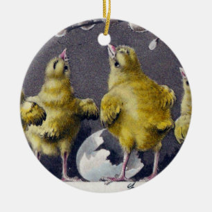 Easter Chicks Italian Vintage Ceramic Ornament