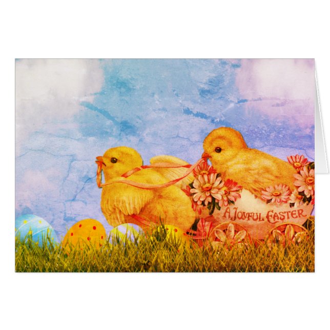 Easter Chicks Joyful Easter Greeting Card (Front Horizontal)
