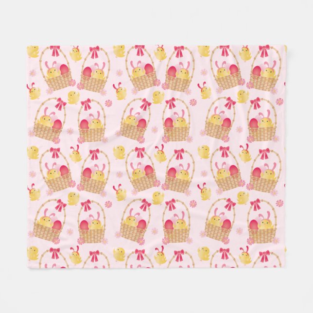 Easter Chicks Pattern Pink Fleece Blanket (Front (Horizontal))