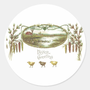 Easter - Chicks & Pond Arts & Crafts Postcard Classic Round Sticker