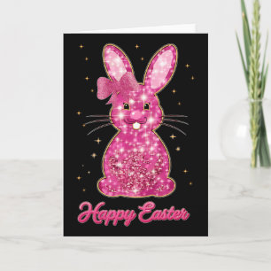 Easter Chinoiserie Floral Bunny With Cute Blue Bow Card