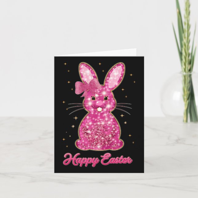 Easter Chinoiserie Floral Bunny With Cute Blue Bow Card (Front)