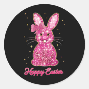 Easter Chinoiserie Floral Bunny With Cute Blue Bow Classic Round Sticker