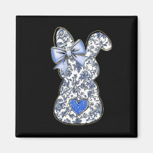 Easter Chinoiserie Floral Bunny With Cute Blue Bow Magnet