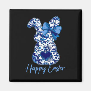 Easter Chinoiserie Floral Bunny With Cute Blue Bow Magnet