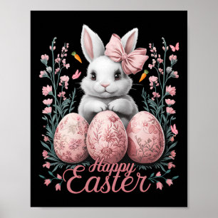 Easter Chinoiserie Floral Bunny With Cute Coquette Poster